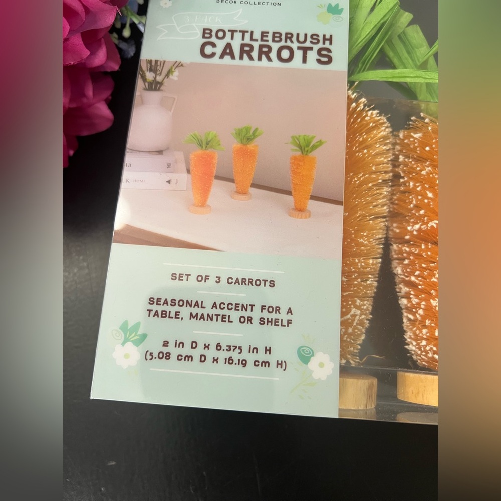 Kirkton House NIB NEW Easter Decor Orange Carrot Bottle Brush “Tree” Pack Of 3 - Picture 4 of 5